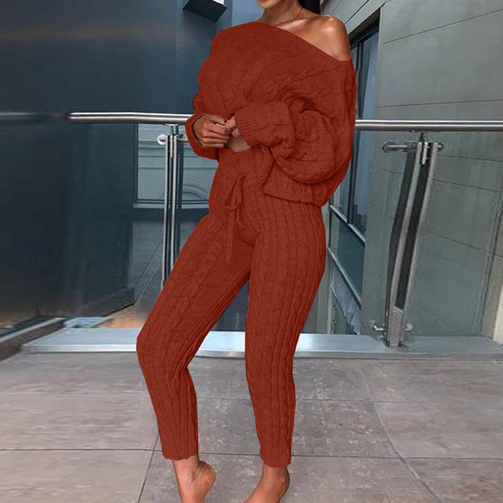 Fashion Women's Solid Color Sweater Suit