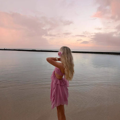 3D Corsage Lace Fashion Pleated Strapless Dress