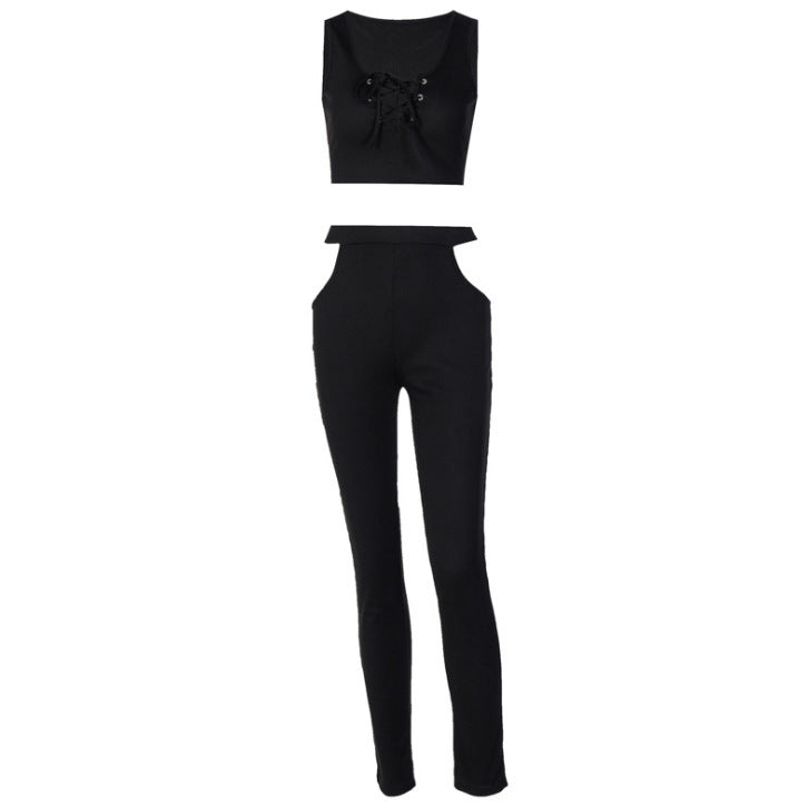 Ladies Collar Off Shoulder Vest Cutout Trousers Suit