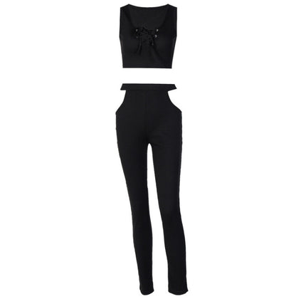 Ladies Collar Off Shoulder Vest Cutout Trousers Suit