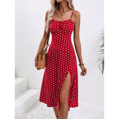 New Polka Dot  Dress Summer Sexy Split Long Dresses For Womens Clothing