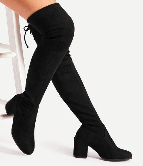 Mid-High Tube Chunky Heel High Heel British Style Fashion All-match Stretch Boots