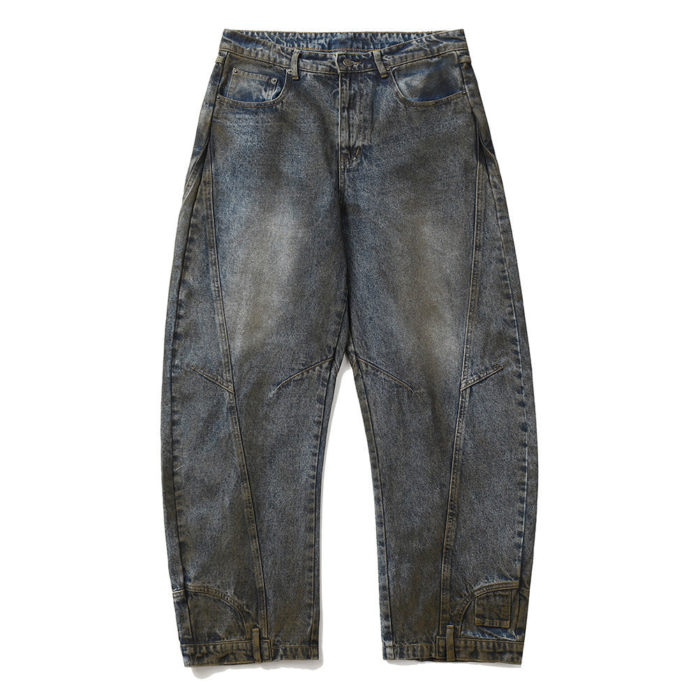 Waste Soil Distressed Dirty Dyed Jeans Men's Washed Punk Loose
