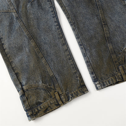 Waste Soil Distressed Dirty Dyed Jeans Men's Washed Punk Loose