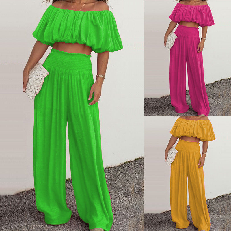 Women's Fashion Off-shoulder Wide-leg Pants Two-piece Set