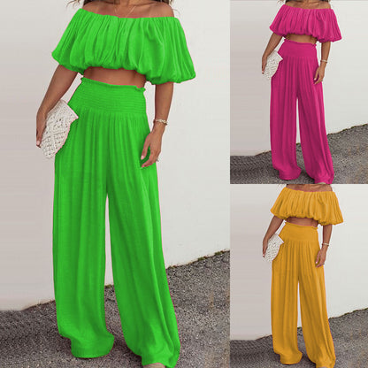 Women's Fashion Off-shoulder Wide-leg Pants Two-piece Set