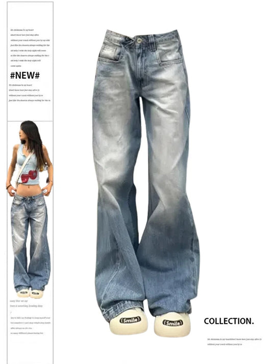 Washed Wear-white Wide Leg Low Waist Jeans For Women Summer New