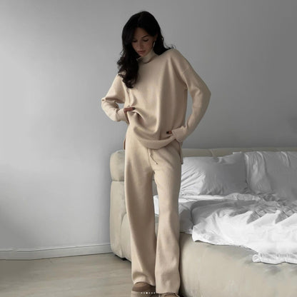 Temperament Leisure Solid Color Turtleneck Knitting Long-sleeve Suit