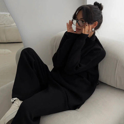 Temperament Leisure Solid Color Turtleneck Knitting Long-sleeve Suit