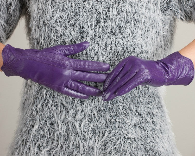 Women's Fashion Winter Warm Gloves Real Lamb Leather Handmade Curve Sheepskin Gloves