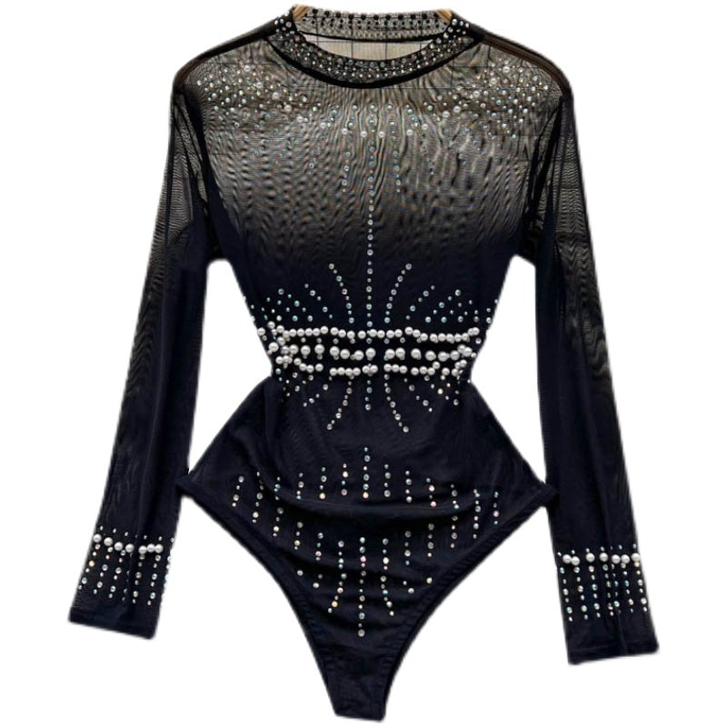 Beaded Glitter Light Luxury High-end Jumpsuit Women Thin Temperament Look Thin Inside The Top