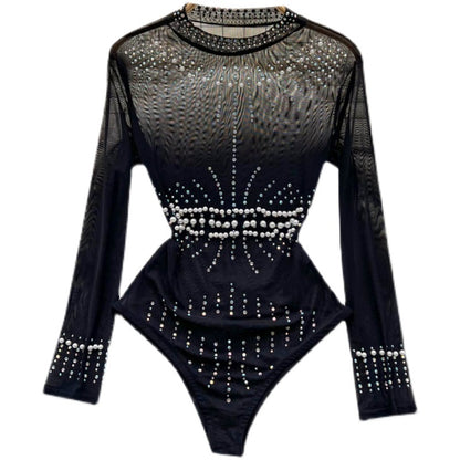 Beaded Glitter Light Luxury High-end Jumpsuit Women Thin Temperament Look Thin Inside The Top