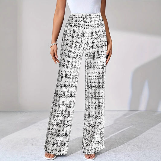 Woven Plaid High Waist Straight Women's Pants