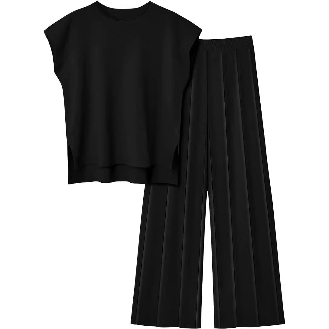 Women's Knit Casual Suit Sleeveless Vest Sweater Wide-leg Pants Two-piece Set