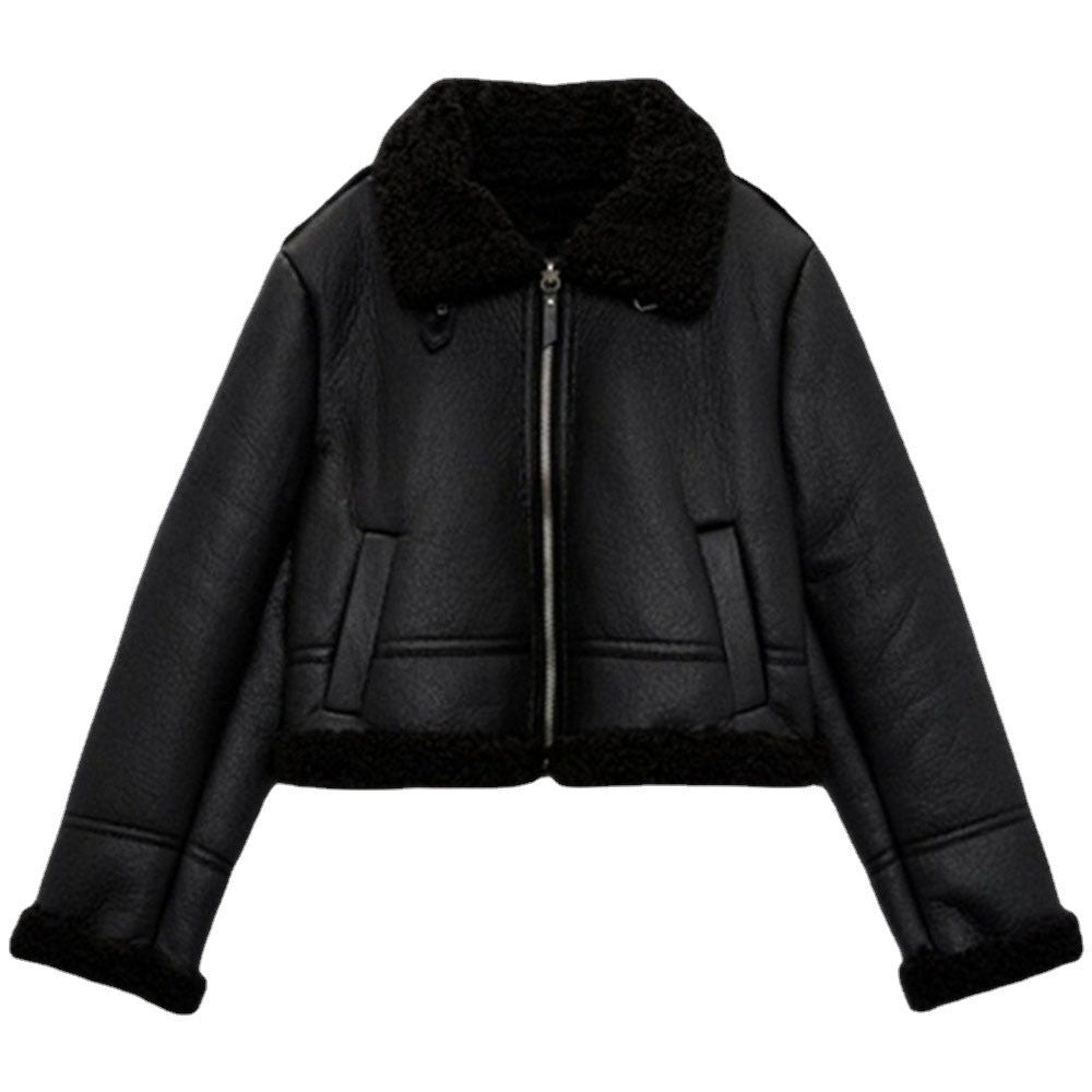 Women's PU Leather Double-sided Jacket Fur Coat