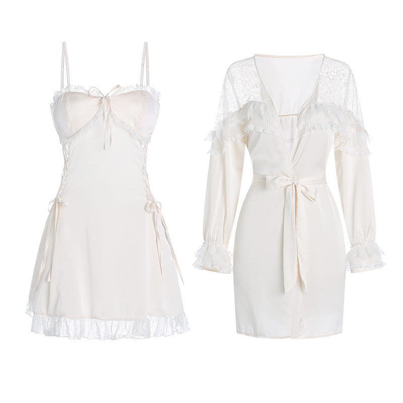 Satin Lace Backless Lace Up Suit