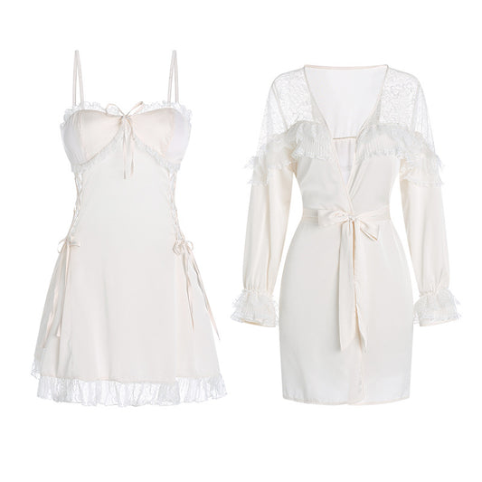 Satin Lace Backless Lace Up Suit