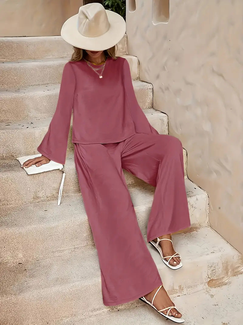 Long Sleeve Loose Wide Leg Pants Suit