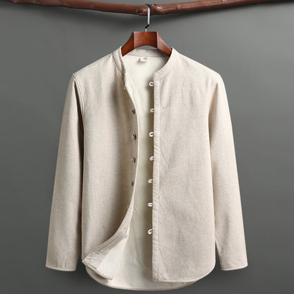 Tang Suit Outfit Chinese Retro Buckle Stand Collar Long Sleeve Cotton Linen Undershirt Coat