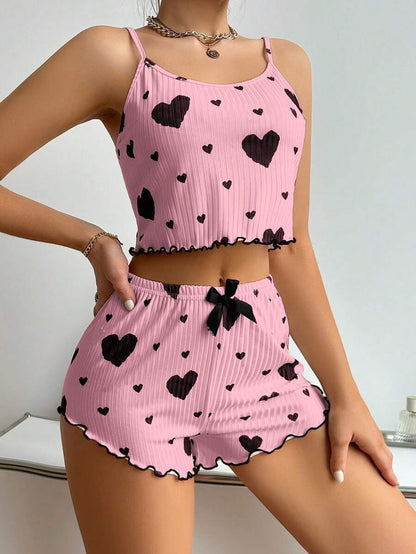 Summer Suspender Elastic Shorts Pajamas Women's Suit