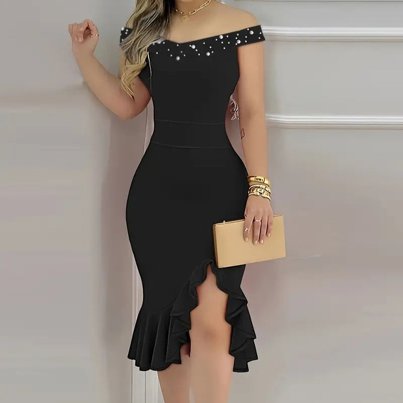 New Summer Fashion Skinny Sheath Off-shoulder Ruffled Dress