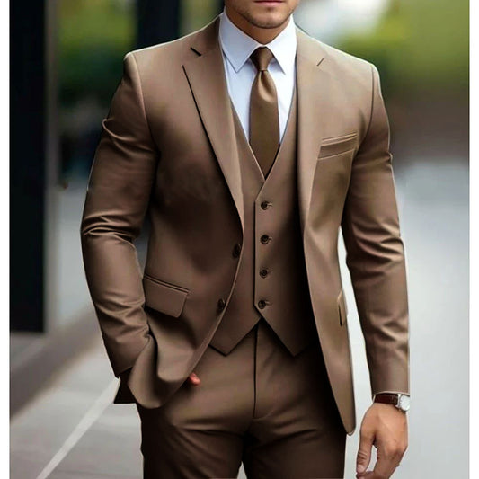 Business Casual Men's Three-piece Suit For Bridegroom Men's Wedding