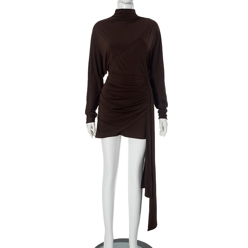 New Pure Color Half Collar Waist-tight Sheath Sexy Dress Women