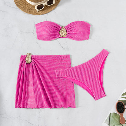 Hot Spring Vacation Beach Three-piece Split Swimsuit Skirt Bikini For Women