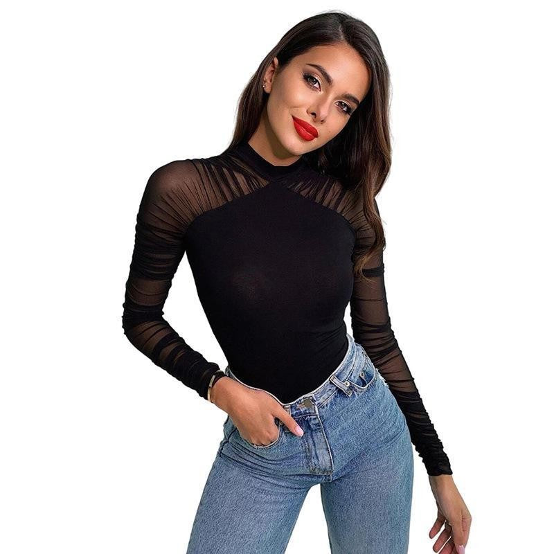 Mesh Stitching Solid Color Jumpsuit For Women