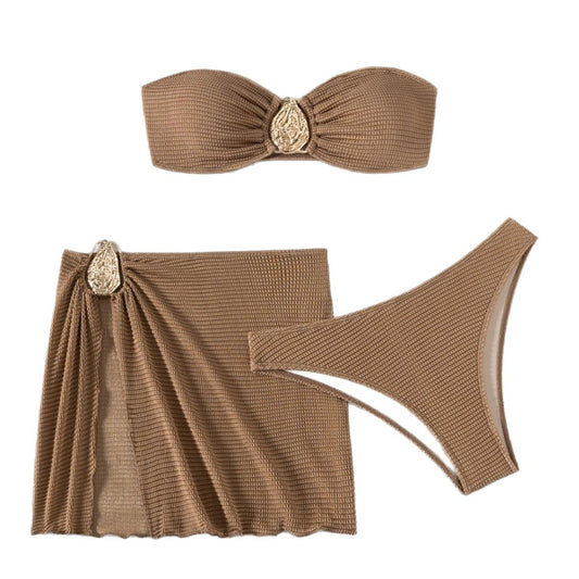 Hot Spring Vacation Beach Three-piece Split Swimsuit Skirt Bikini For Women