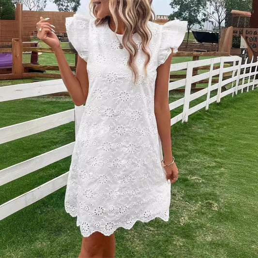 Lace Solid Color Loose Dress