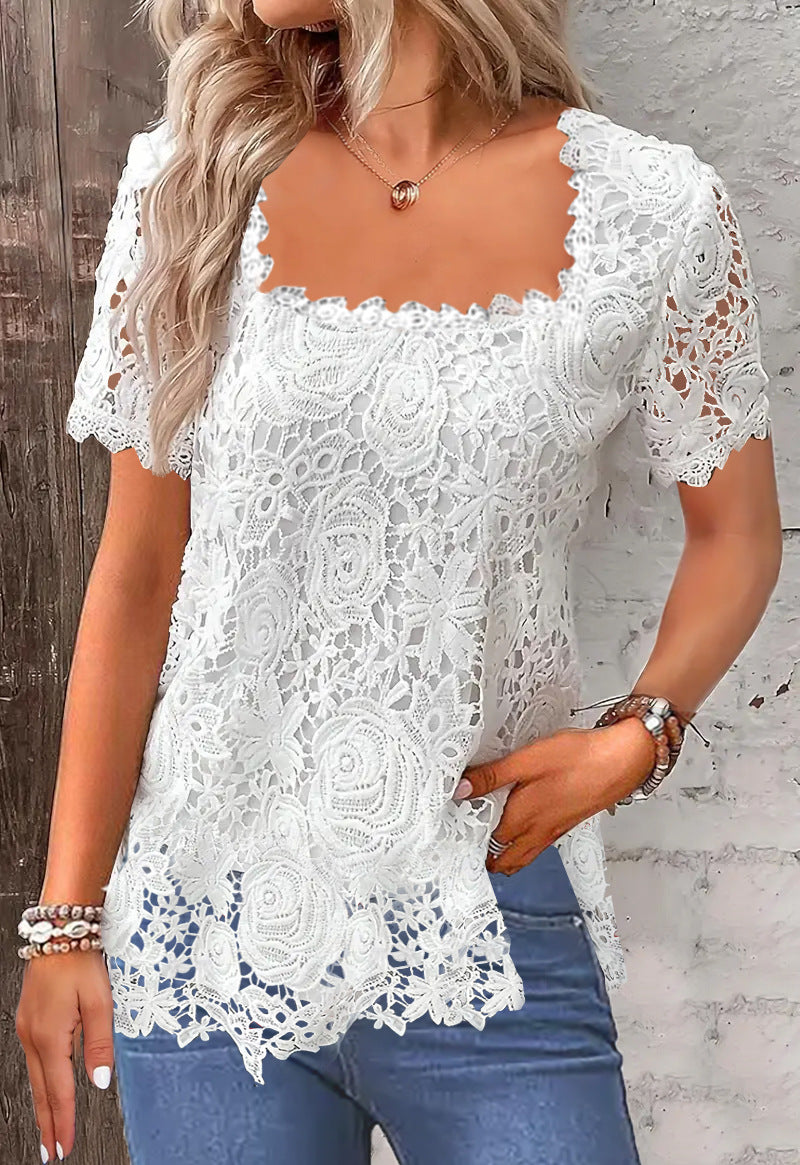 Rose Lace T-shirt Top For Women