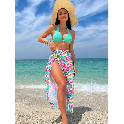 Sexy Split Swimsuit Swimming Suit High Slit Printed Three-piece Set