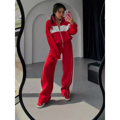 Women's Casual Advanced Contrast Color Comfortable Loose Sweater Pants Suit