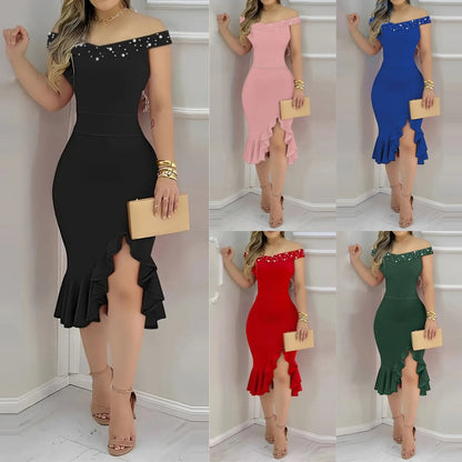 New Summer Fashion Skinny Sheath Off-shoulder Ruffled Dress