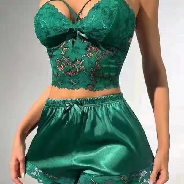 Lace Vest Top Lace Shorts Pajamas Suit