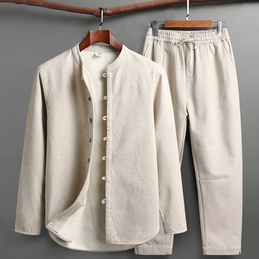 Tang Suit Outfit Chinese Retro Buckle Stand Collar Long Sleeve Cotton Linen Undershirt Coat