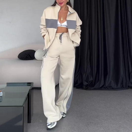 Women's Casual Advanced Contrast Color Comfortable Loose Sweater Pants Suit