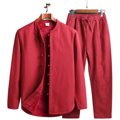 Tang Suit Outfit Chinese Retro Buckle Stand Collar Long Sleeve Cotton Linen Undershirt Coat