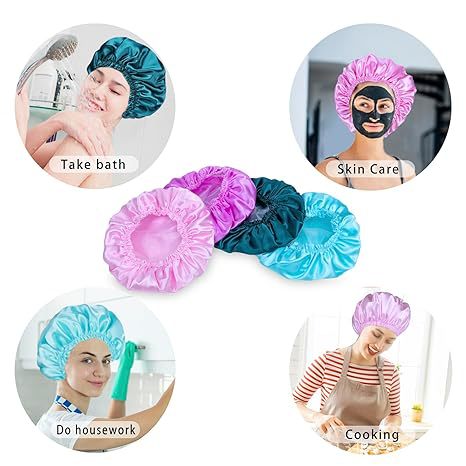 Double-layer Shower Cap Satin Long Hair Shower Cap Universal
