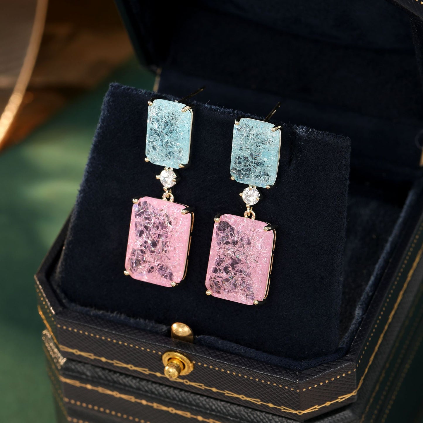 Earrings Gem Super Shiny Exquisite Silver Needle Geometry