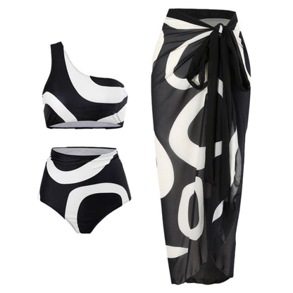 Women's Two-piece Swimsuit Bikini Wrap Skirt Suit One-shoulder Sexy