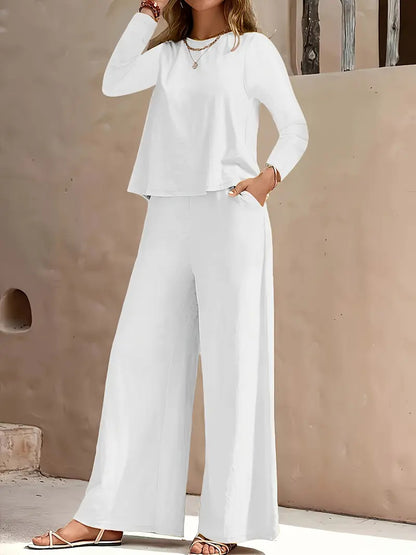 Long Sleeve Loose Wide Leg Pants Suit