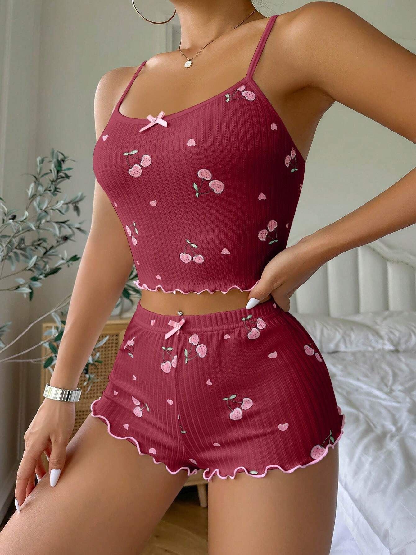Summer Suspender Elastic Shorts Pajamas Women's Suit