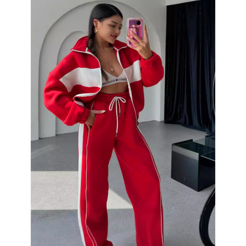 Women's Casual Advanced Contrast Color Comfortable Loose Sweater Pants Suit