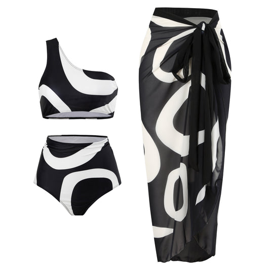 Women's Two-piece Swimsuit Bikini Wrap Skirt Suit One-shoulder Sexy