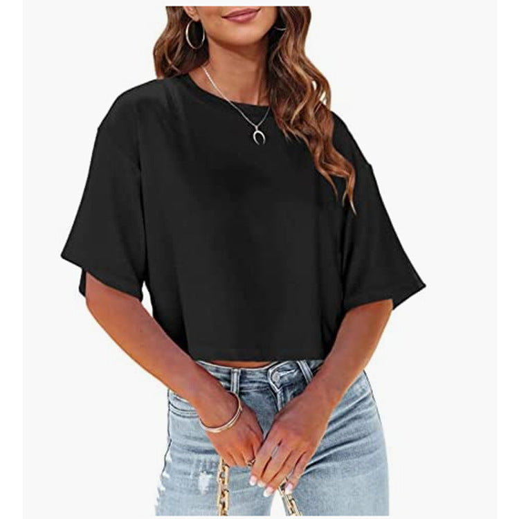 Solid Color Casual Short-sleeved T-shirt For Women