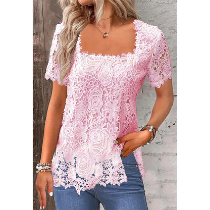 Rose Lace T-shirt Top For Women