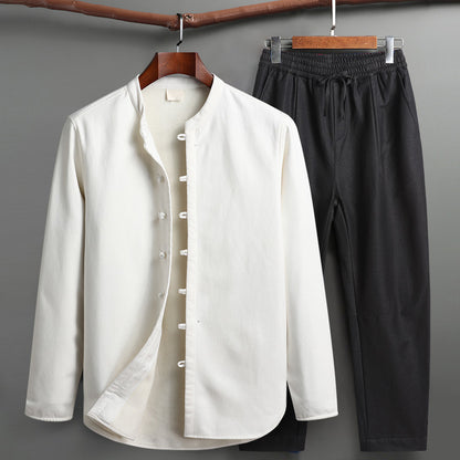 Tang Suit Outfit Chinese Retro Buckle Stand Collar Long Sleeve Cotton Linen Undershirt Coat