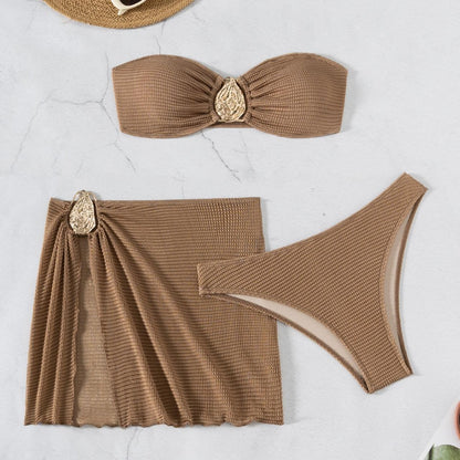 Hot Spring Vacation Beach Three-piece Split Swimsuit Skirt Bikini For Women